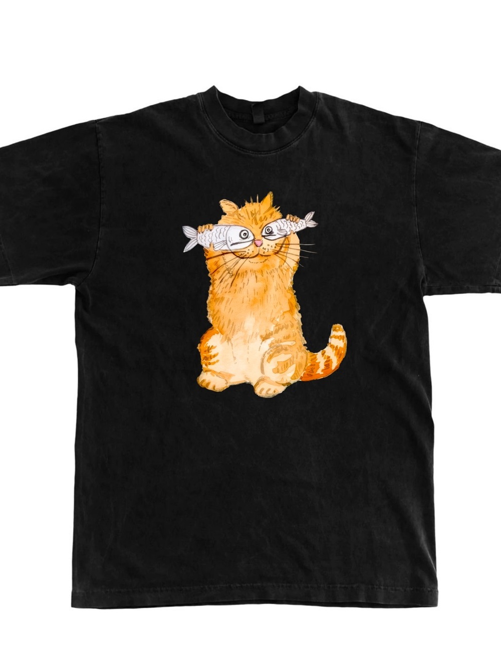 Gildan Black with Orange Cat Graphic T-Shirt